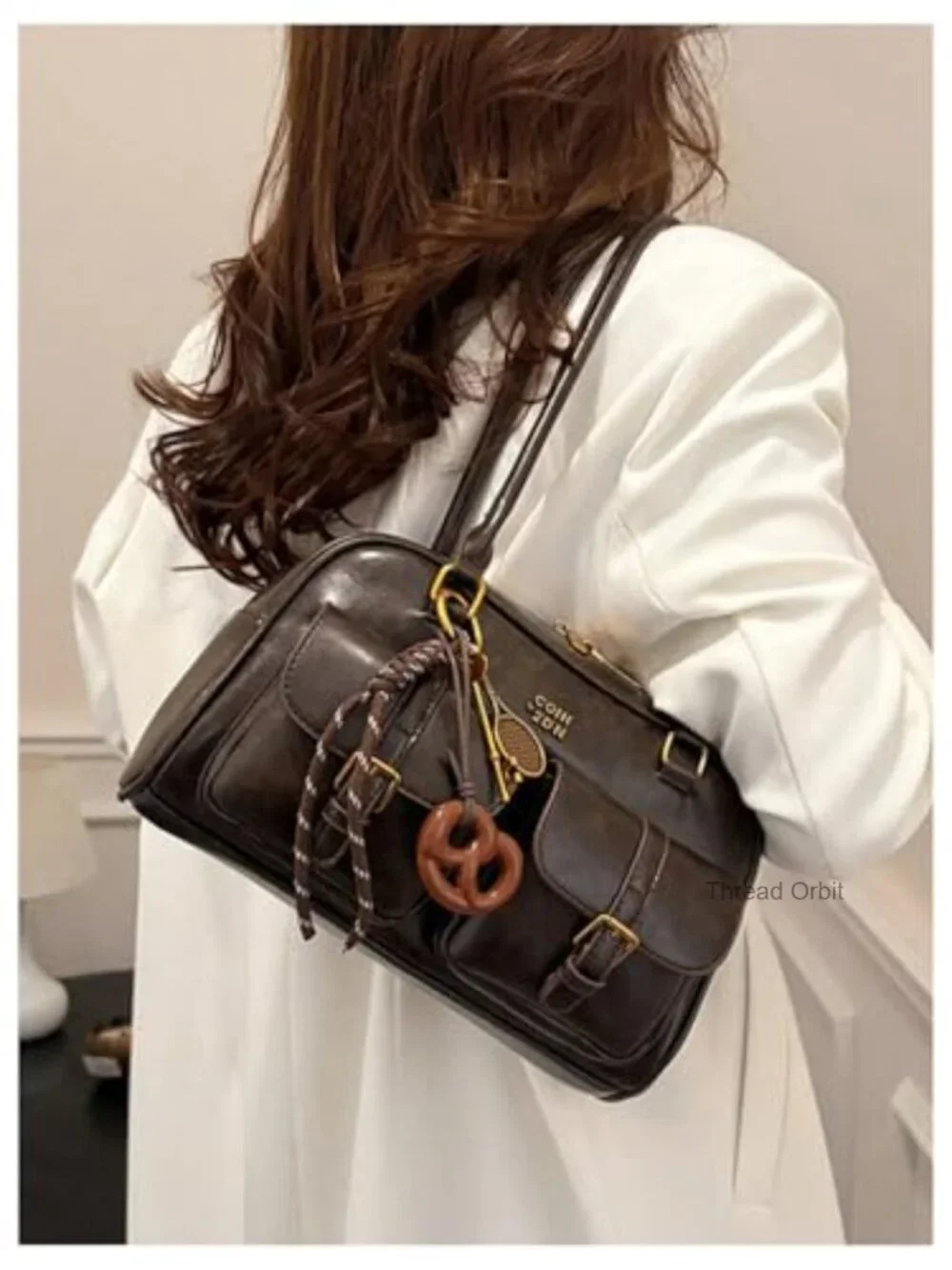 PU Leather Shoulder Bag Tote Hobo Handbag with Zipper Multiple Pockets